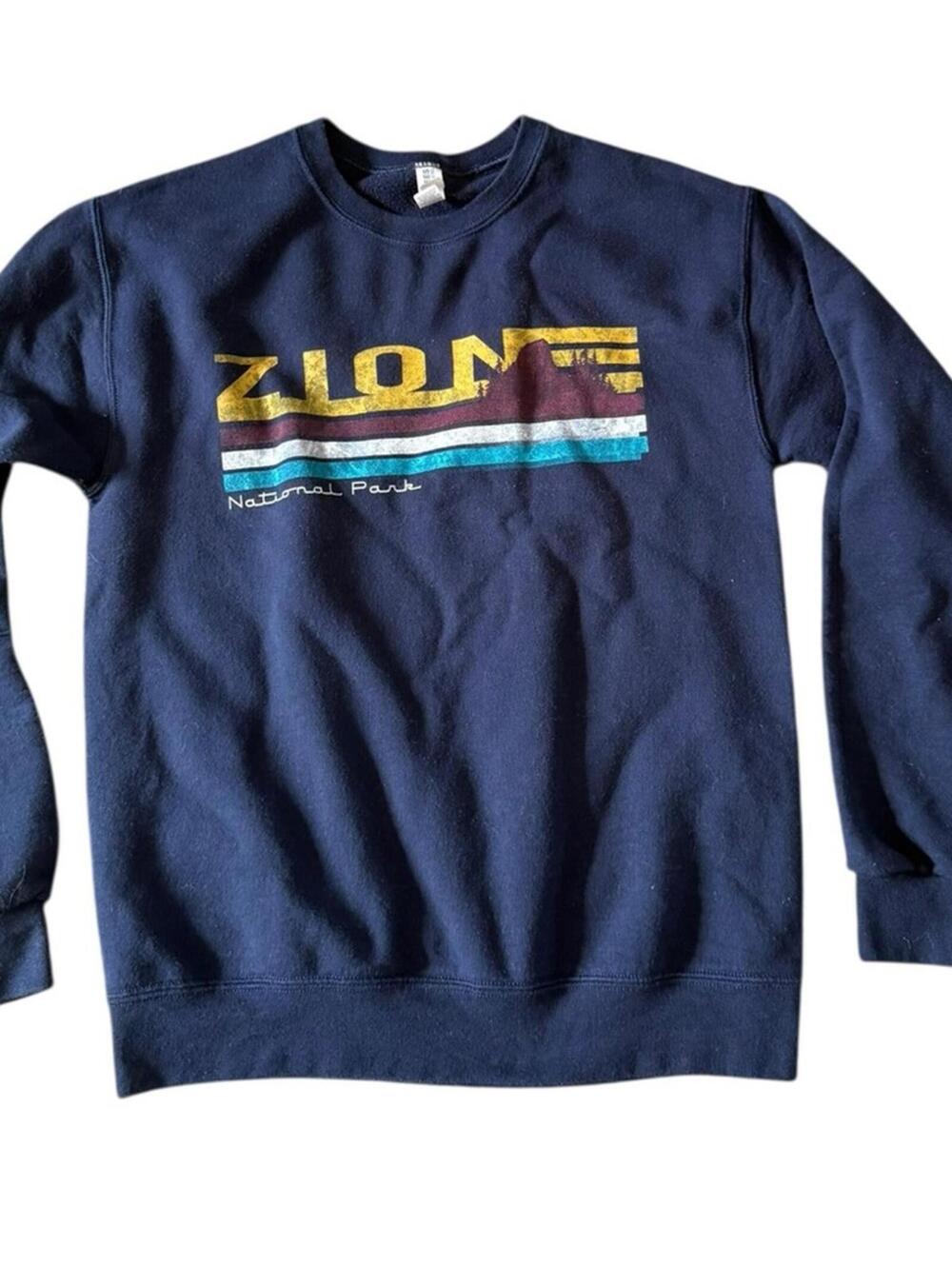 Jerzees Navy Crewneck Sweater with Zion Design